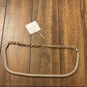 Gold and Crystal Belt 28”- 33”signed Belt Ettika